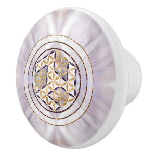 Antahkarana in Flower of Life - Pearl and Amethyst Ceramic Knob