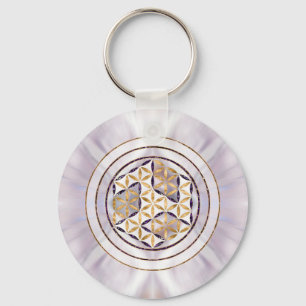 Antahkarana in Flower of Life - Pearl and Amethyst Key Ring