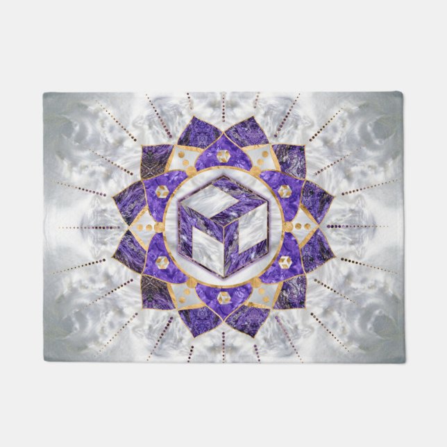 Antahkarana in Lotus Mandala- Amethyst and Pearl Doormat (Front)