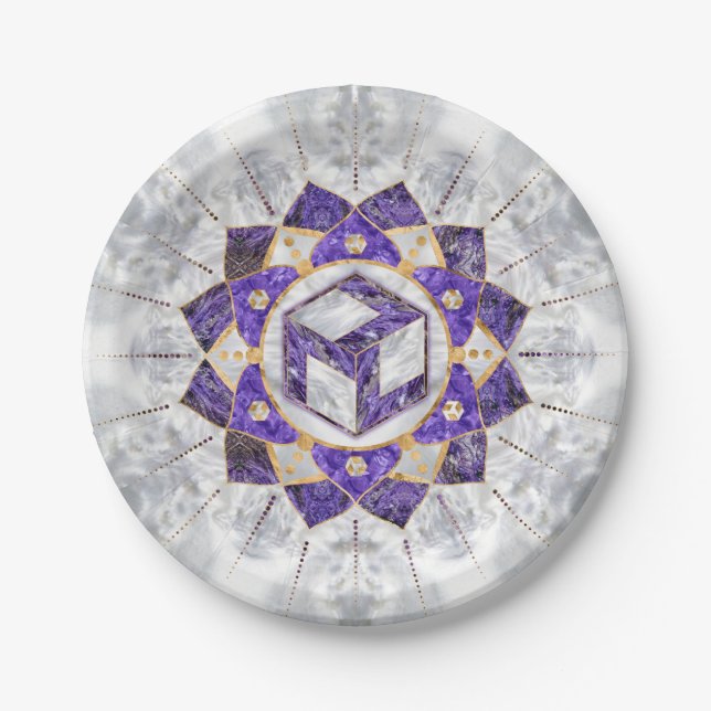 Antahkarana in Lotus Mandala- Amethyst and Pearl Paper Plate (Front)