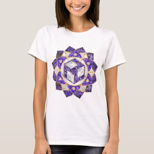 Antahkarana in Lotus Mandala- Amethyst and Pearl T-Shirt (Front)