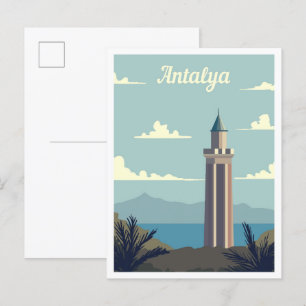 Antalya Turkey Art Travel Illustration Postcard