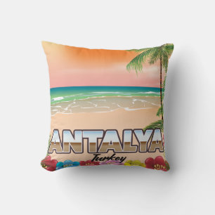 Antalya Turkey beach travel poster Cushion