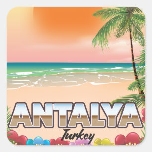 Antalya Turkey beach travel poster Square Sticker