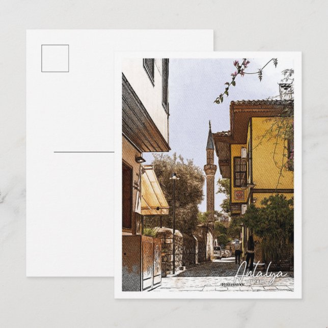 Antalya Turkey Beautiful Colour Pencil City Postcard (Front/Back)