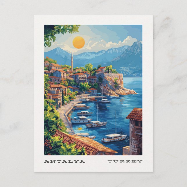 Antalya Turkey Vintage Travel Postcard (Front)