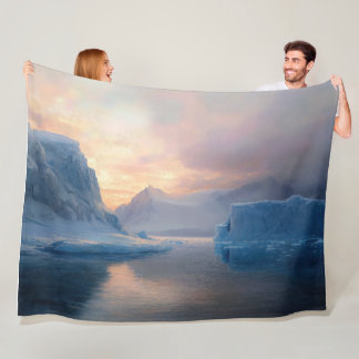 Antarctic Dawn: Iceberg & Still Waters  Fleece Blanket