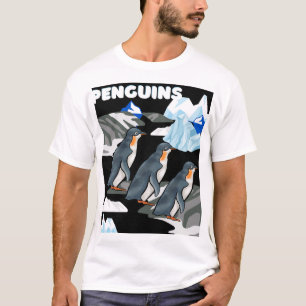 Antarctic Penguin Parade On Black Icey Background  T-Shirt