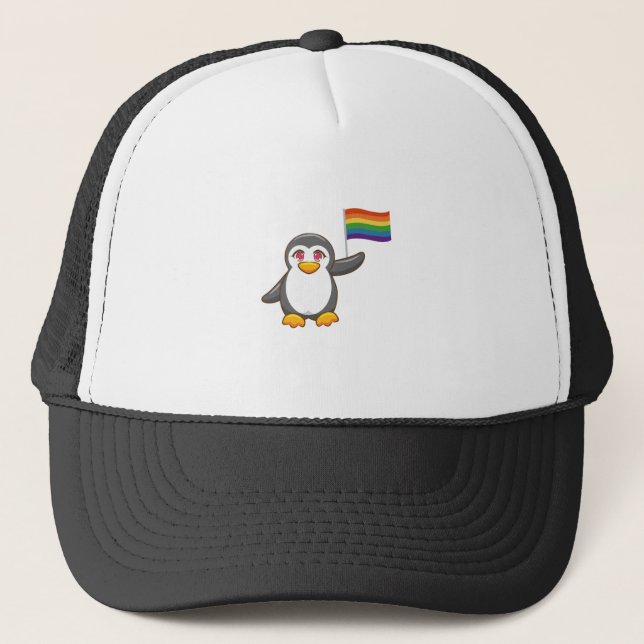 Antarctica Animal Gay Pride Rainbow Penguin LGBT Trucker Hat (Front)