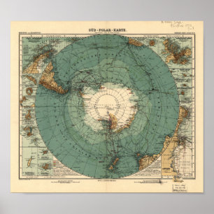 Antarctica Antique Atlas Map of 1912 Poster
