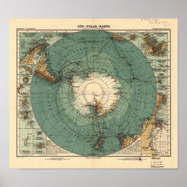 Antarctica Antique Atlas Map of 1912 Poster (Front)