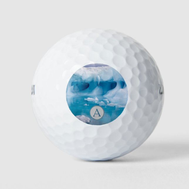 Antarctica blue ice photo with monogram golf balls (Front)