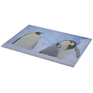 Antarctica. Emperor penguins and chick Cutting Board