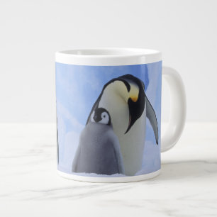 Antarctica. Emperor penguins and chick Large Coffee Mug