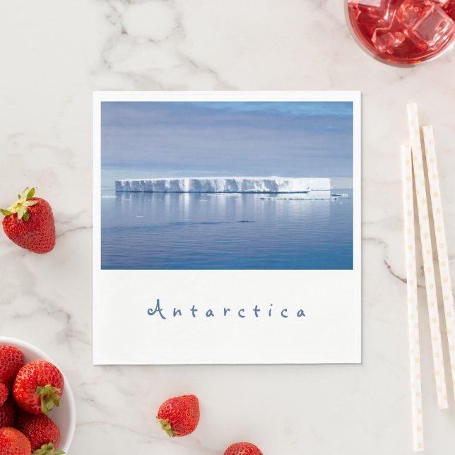 Antarctica iceberg landscape photo with white text napkin (Insitu)