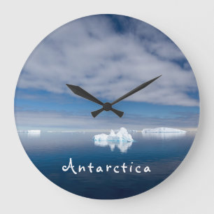 Antarctica landscape floating ice photo with text large clock