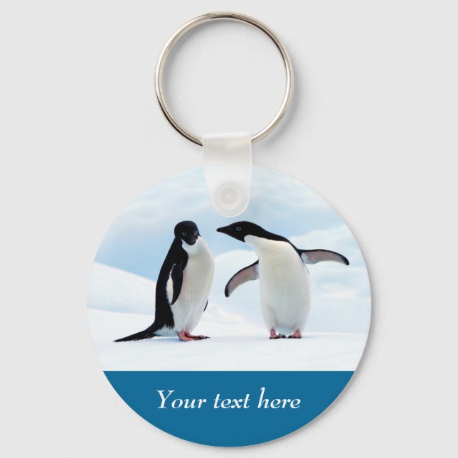 Antarctica Penguin on ice personalised text Key Ring (Front)