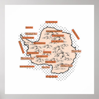 Antartica Vintage Map Poster