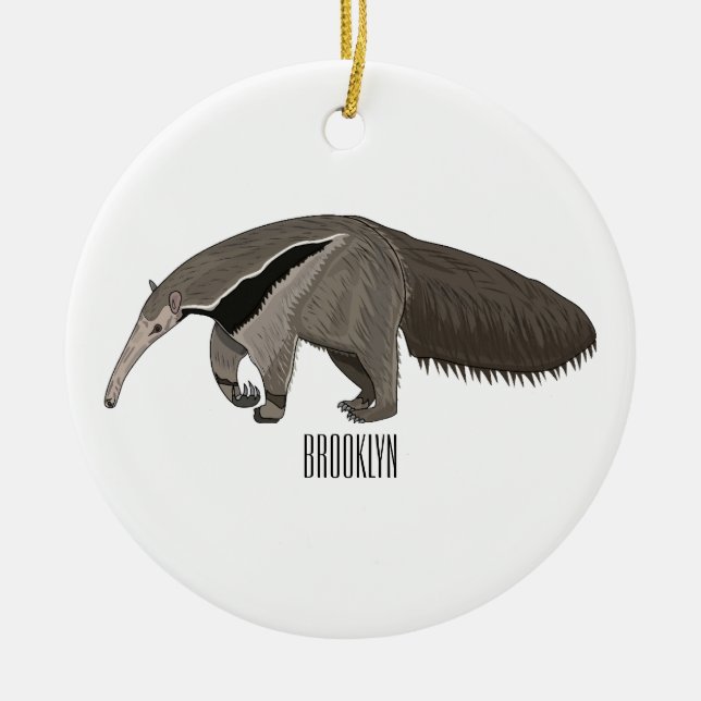 Anteater cartoon illustration  ceramic tree decoration (Front)
