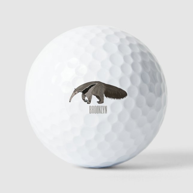 Anteater cartoon illustration  golf balls (Front)