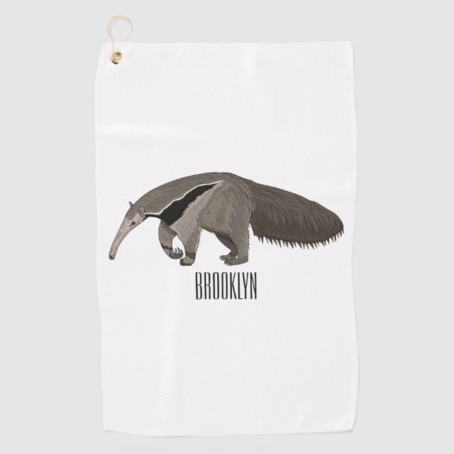 Anteater cartoon illustration  golf towel (Front)