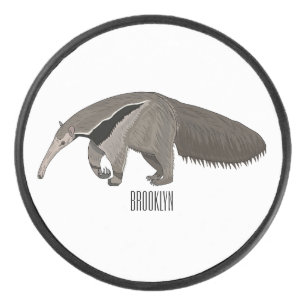Anteater cartoon illustration  hockey puck