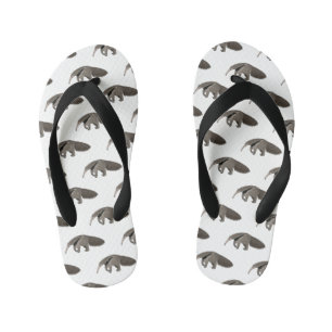 Anteater cartoon illustration kid's flip flops