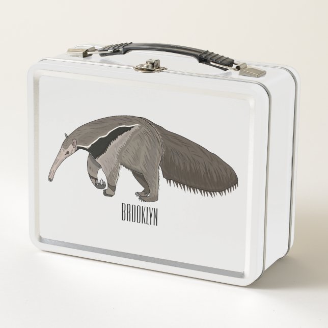 Anteater cartoon illustration  metal lunch box (Front)