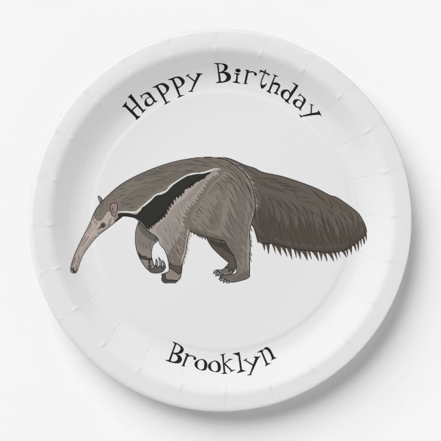 Anteater cartoon illustration paper plate (Front)