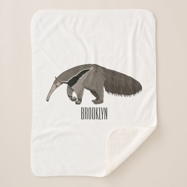 Anteater cartoon illustration sherpa blanket (Front)