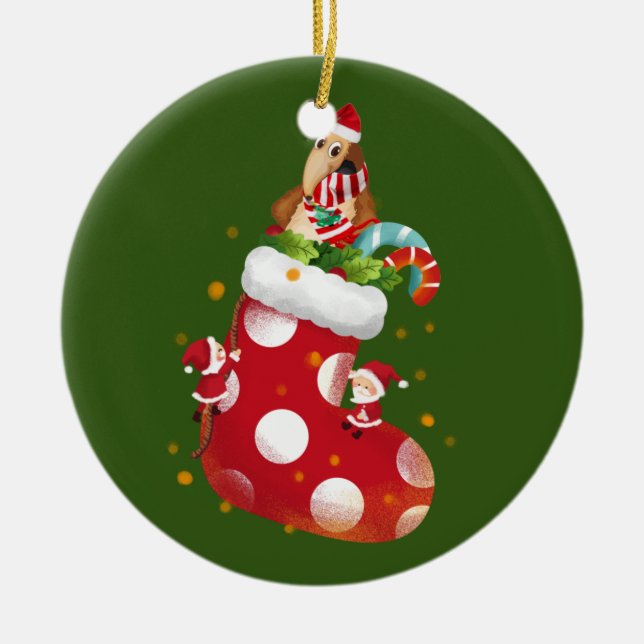 Anteater Christmas Socking Ceramic Tree Decoration (Front)