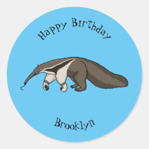 Anteater happy cartoon illustration classic round sticker