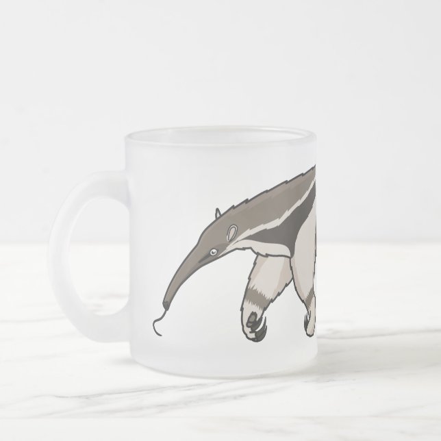 Anteater happy cartoon illustration frosted glass coffee mug (Left)