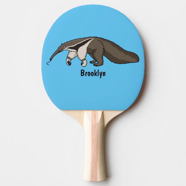 Anteater happy cartoon illustration ping pong paddle (Front)