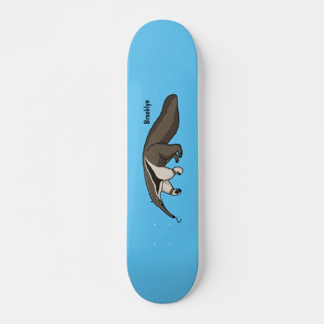 Anteater happy cartoon illustration skateboard (Front)