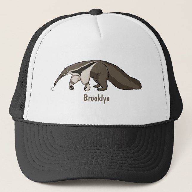 Anteater happy cartoon illustration trucker hat (Front)