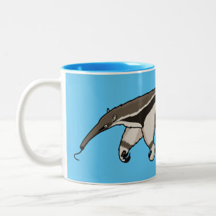 Anteater happy cartoon illustration Two-Tone coffee mug