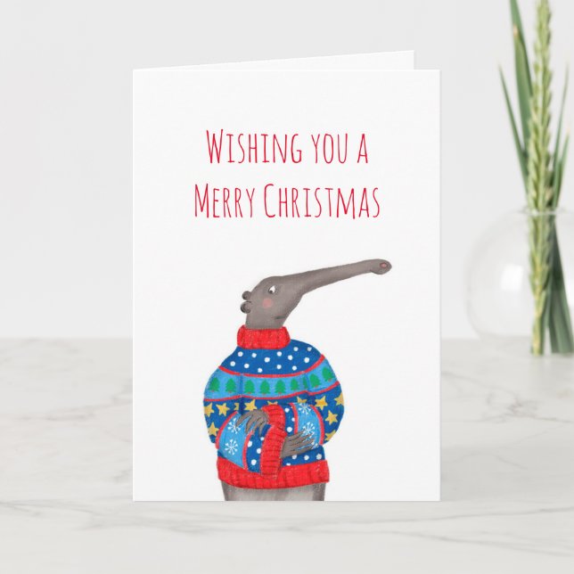 Anteater in a Christmas jumper card (Front)