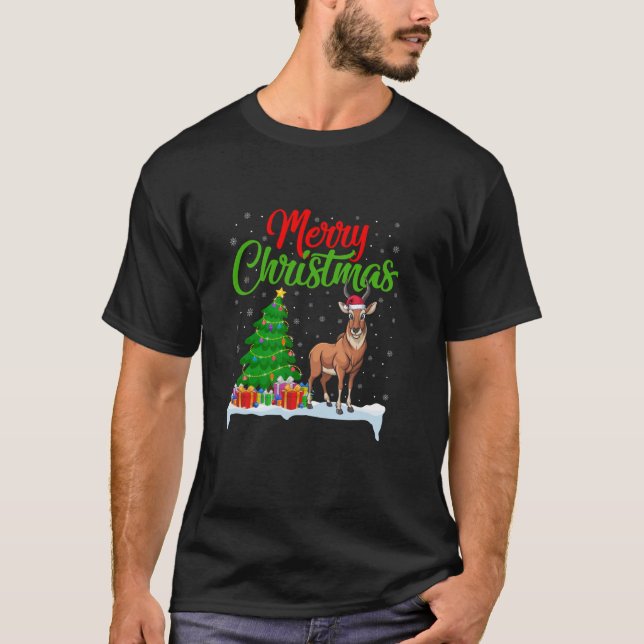 Antelope Christmas Tree Lights Funny Xmas Antelope T-Shirt (Front)