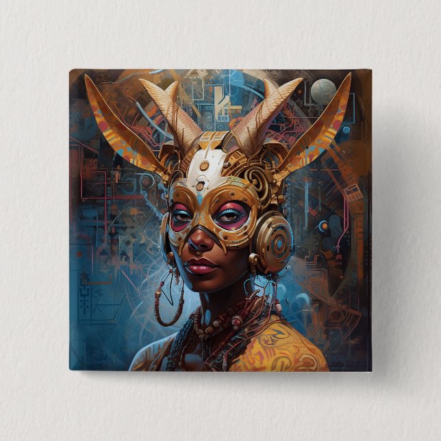 Antelope Headdress Science Fiction Cyberpunk 15 Cm Square Badge (Front)