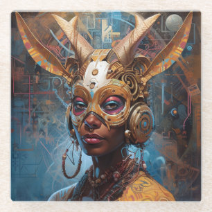 Antelope Headdress Science Fiction Cyberpunk Glass Coaster