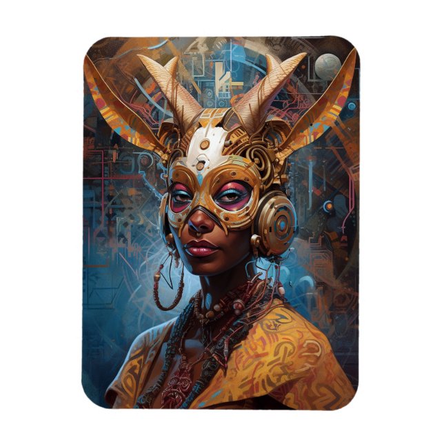 Antelope Headdress Science Fiction Cyberpunk Magnet (Vertical)