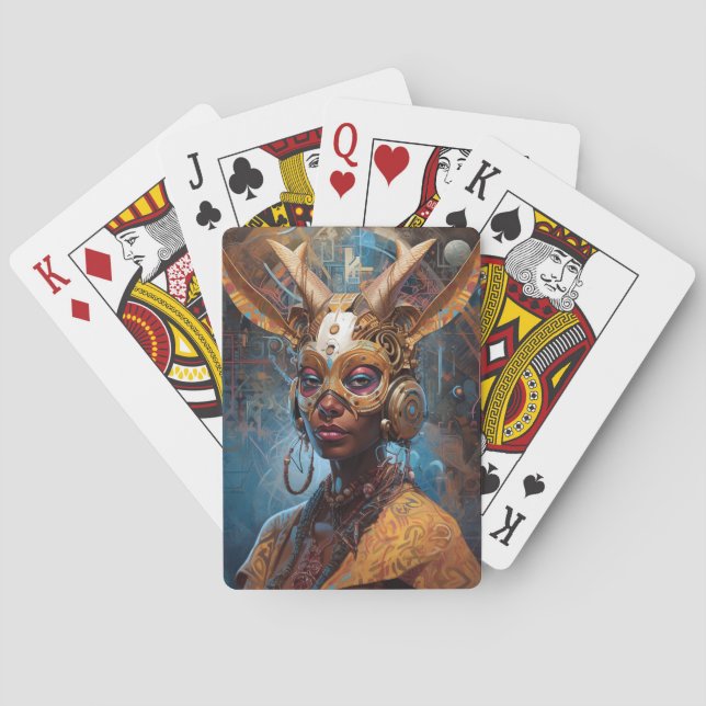 Antelope Headdress Science Fiction Cyberpunk Playing Cards (Back)