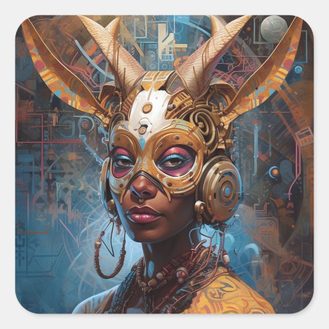 Antelope Headdress Science Fiction Cyberpunk Square Sticker (Front)