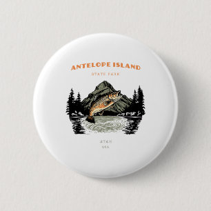 Antelope Island State Park Utah Retro Vintage Fish 6 Cm Round Badge