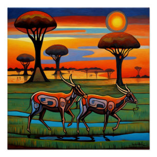 Antelopes crossing the Savannah Poster