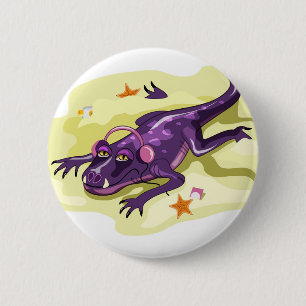 Anteosaurus Sunbathing With Headphones. 6 Cm Round Badge