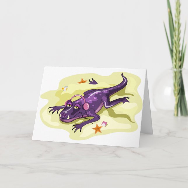 Anteosaurus Sunbathing With Headphones. Card (Front)
