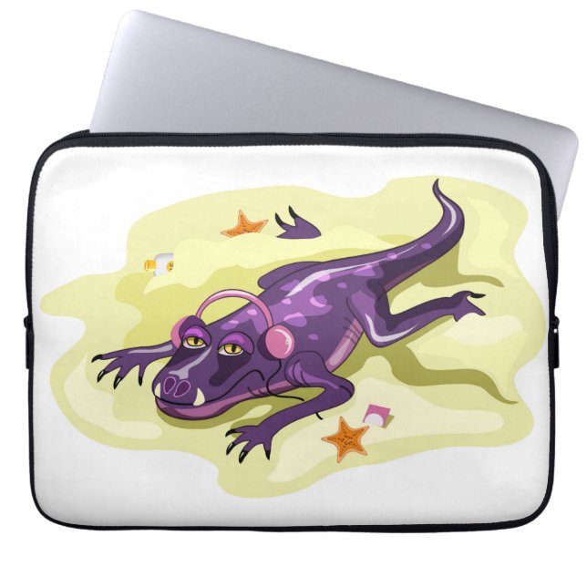 Anteosaurus Sunbathing With Headphones. Laptop Sleeve (Front)