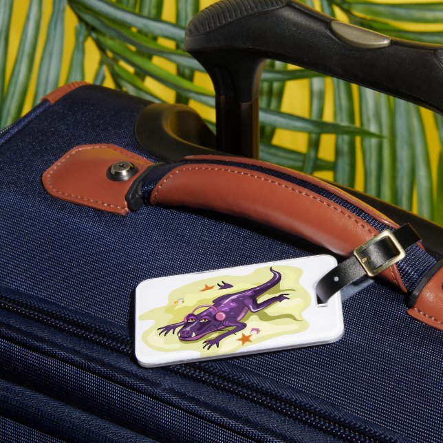 Anteosaurus Sunbathing With Headphones. Luggage Tag (Front Insitu 3)